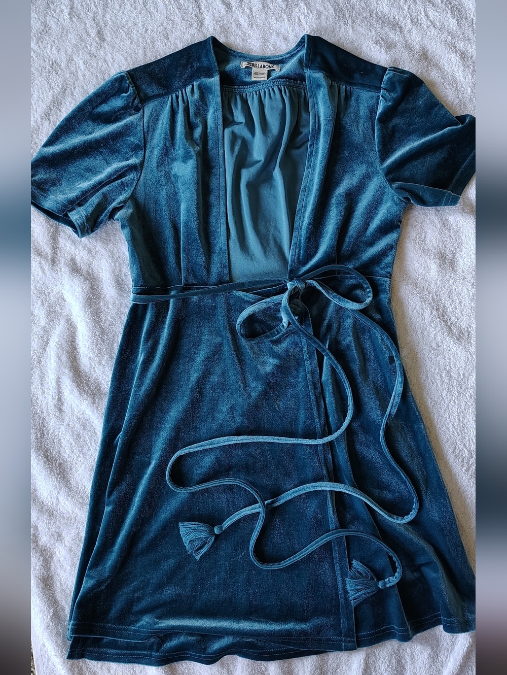 Billabong Teal Green Velvet Wrap Dress